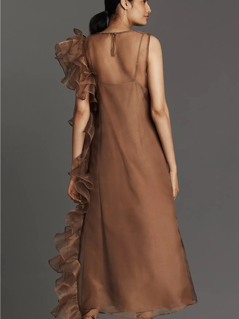 Anthropologie Let Me Be Asymmetric Ruffle Midi Dress Sz L  Slip Is Missing - Picture 4 of 4